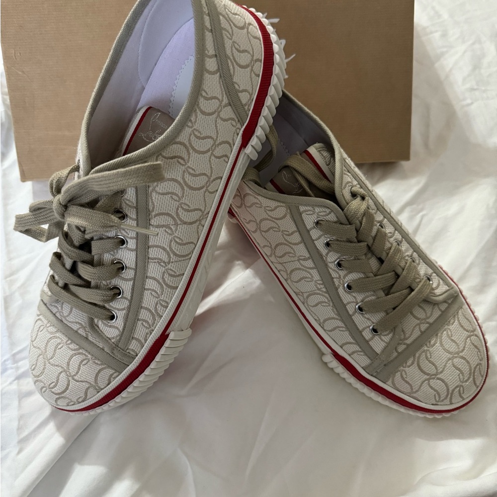 Christian Louboutin Beige and Red Sneakers